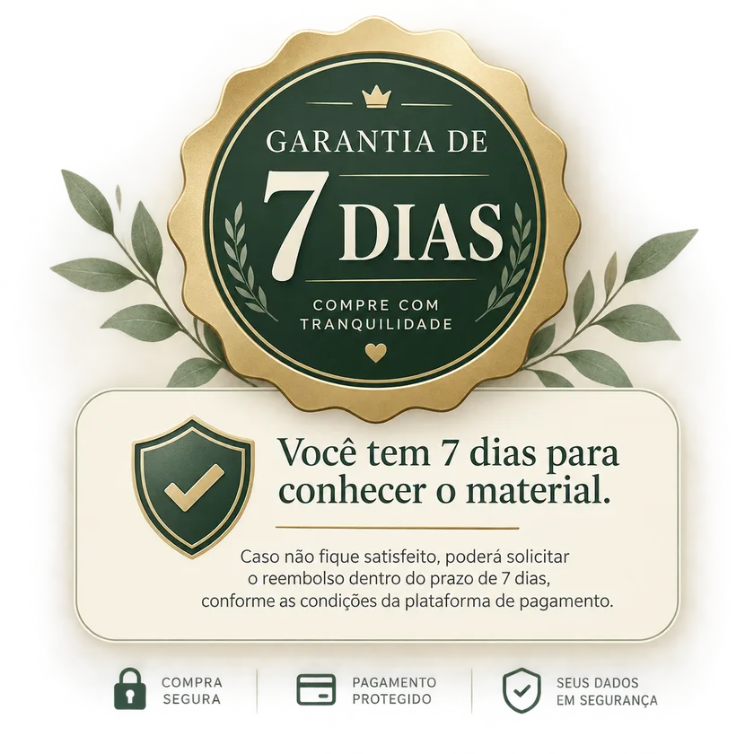 Garantia de 7 dias — compre com tranquilidade. Compra segura, pagamento protegido e seus dados em segurança.